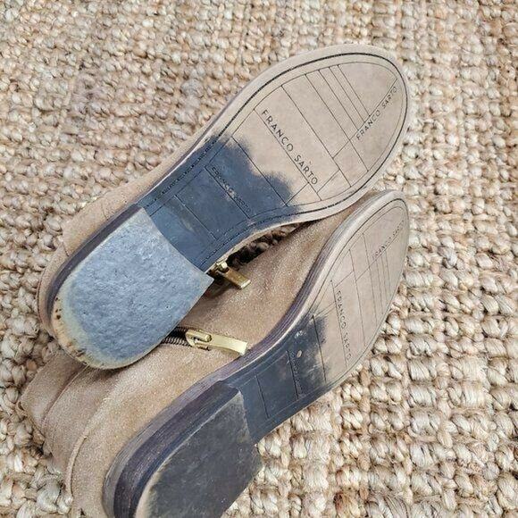 Franco Sarto Womens Booties Size 6 Beige Suede Studded Side Zip Almond Toe - Picture 7 of 9